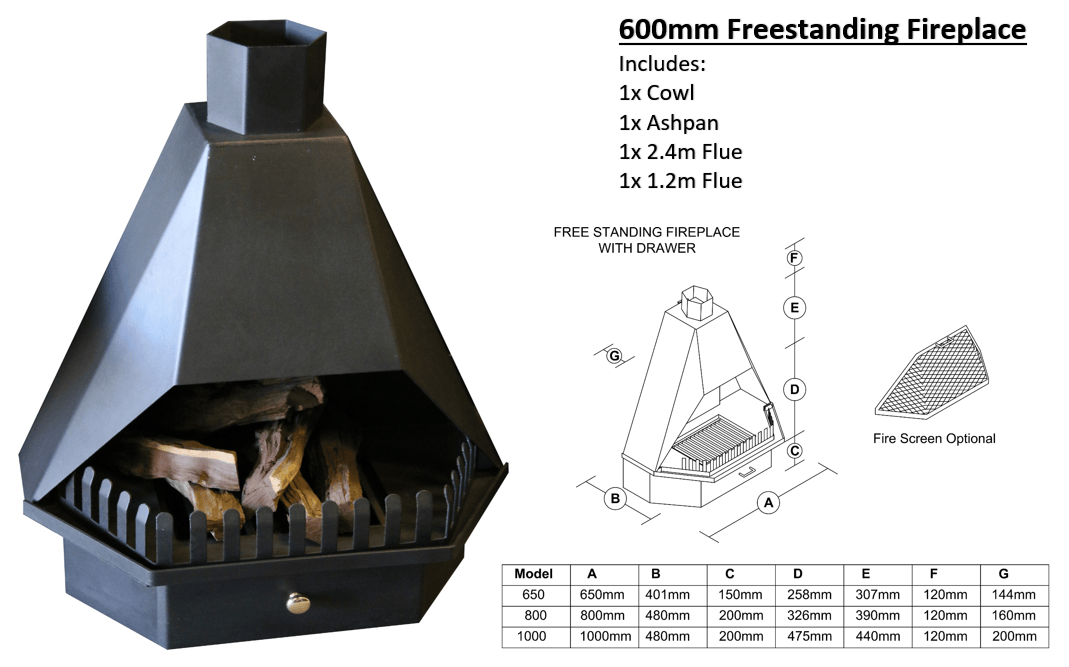 600mm Freestanding Fireplace